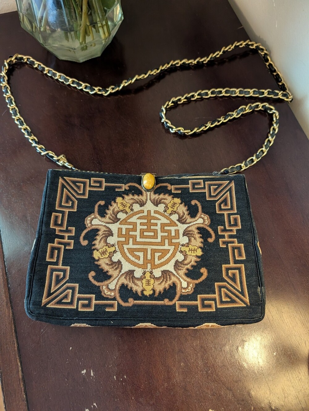 Black and Gold Embroidered  Vintage Bag
